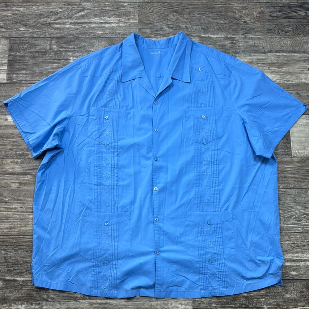 🏝️KS Island 🏝️Guayabera, Blue Short Sleeve Button-Up Shirt, 5XL TALL